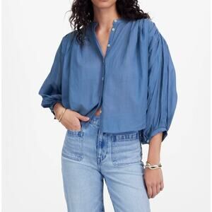 Madewell Balloon Sleeve Top Delphinium Blue Lightweight Button Down Shirt XS